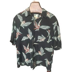 Banana Cabana Men's XL 100% Silk Hawaiian Aloha Shirt Wood Buttons